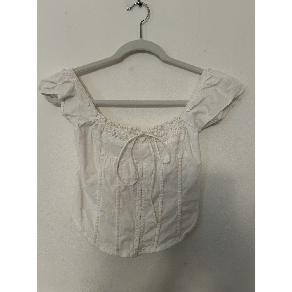 Princess Poly White Cotton Corset Style Top With Short Sleeves Size XS